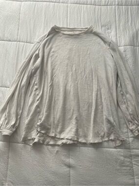 Free People Cream Lightweight Long-Sleeve Crewneck Top
